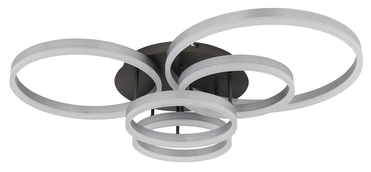 Zilverkleurige aluminium plafondlamp met vier ronde ringen – afbeelding 1