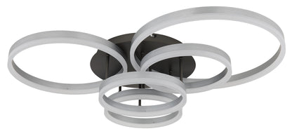 Zilverkleurige aluminium plafondlamp met vier ronde ringen – afbeelding 1