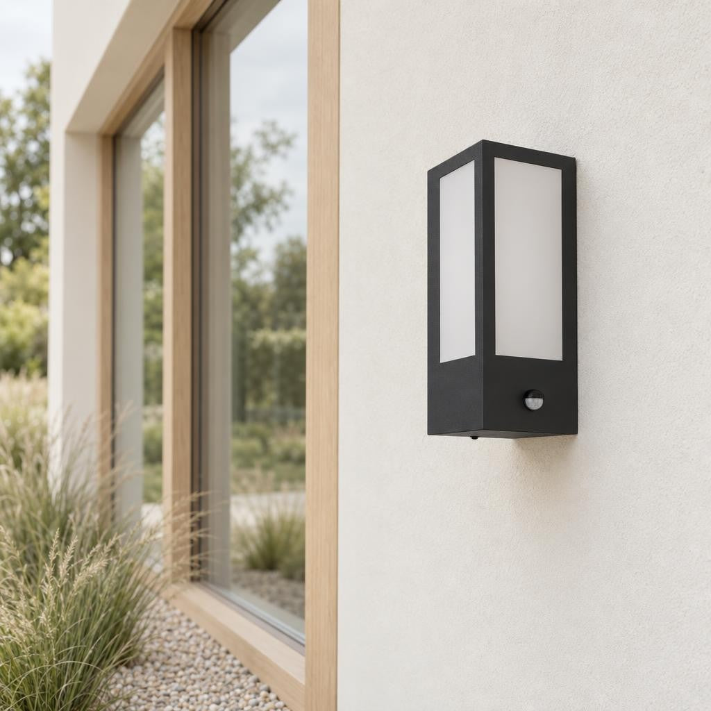 Luminária de exterior preta Obolg Gundula com sensor – fotografia de ambiente