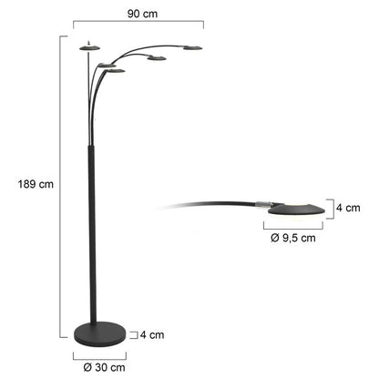 Modern fekete LED állólámpa Mexlite Synna – méretrajz