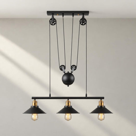 BRONQ Lenius vintage hanglamp zwart met oud messing – studiobeeld