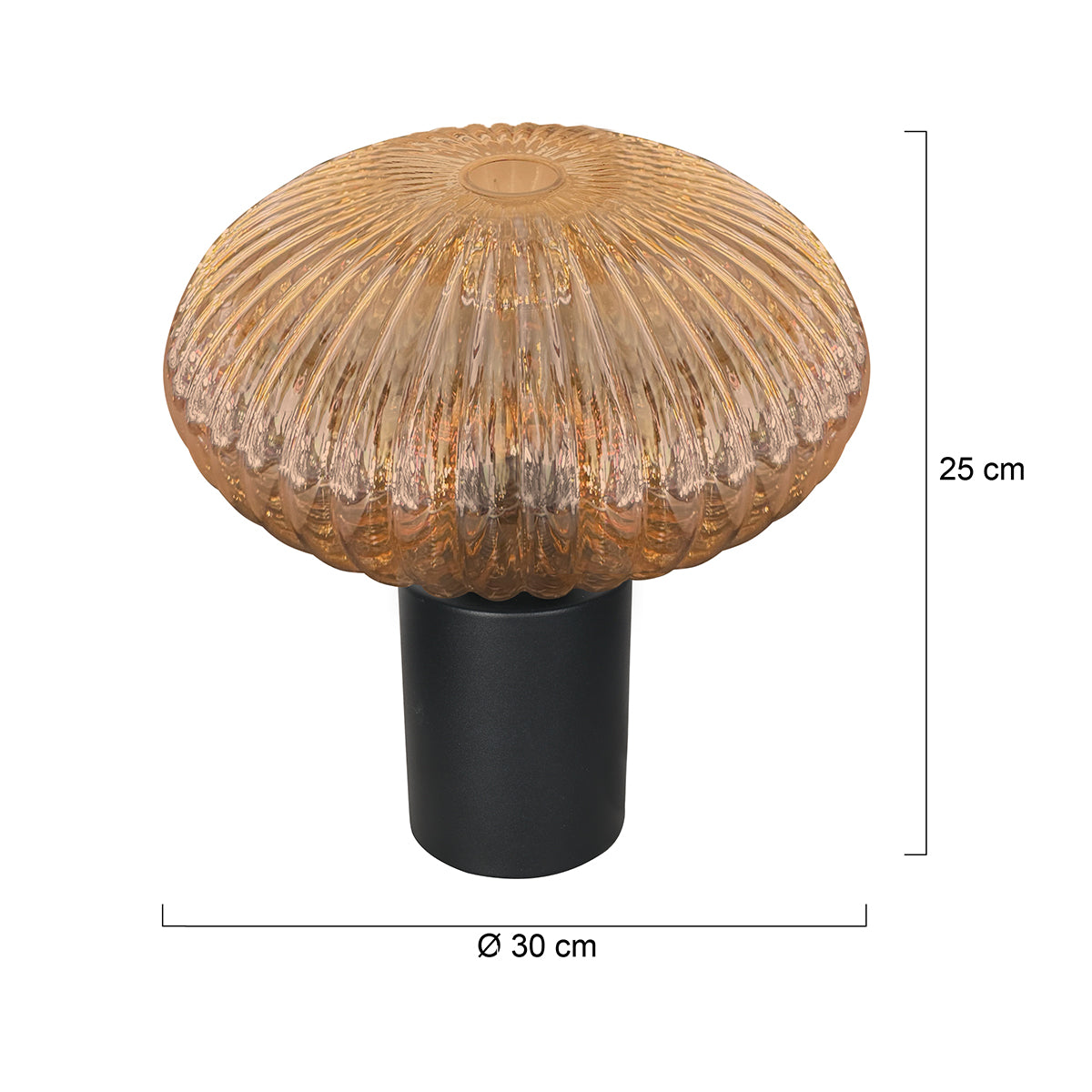 Lampada da tavolo Bloeba in vetro ambrato scanalato – disegno con le misure