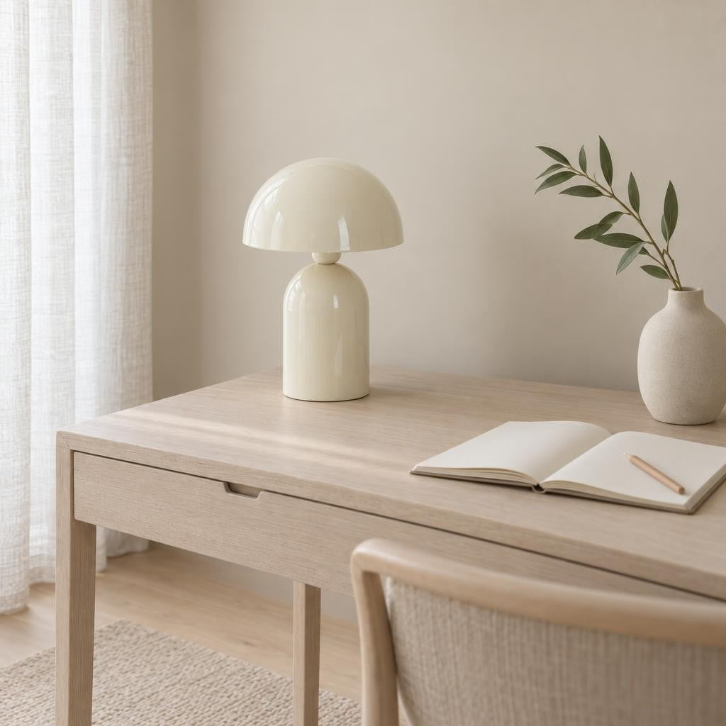 Béžová retro stolní lampa Light & Living Tolima – fotografie v interiéru