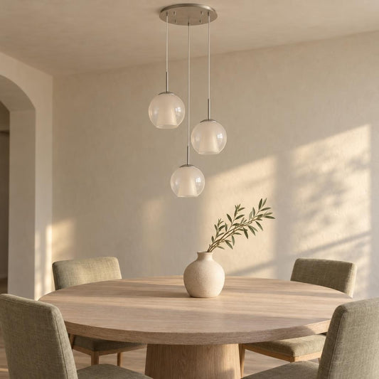Závesná lampa BARRY so sklenenými guľami – fotografia v interiéri