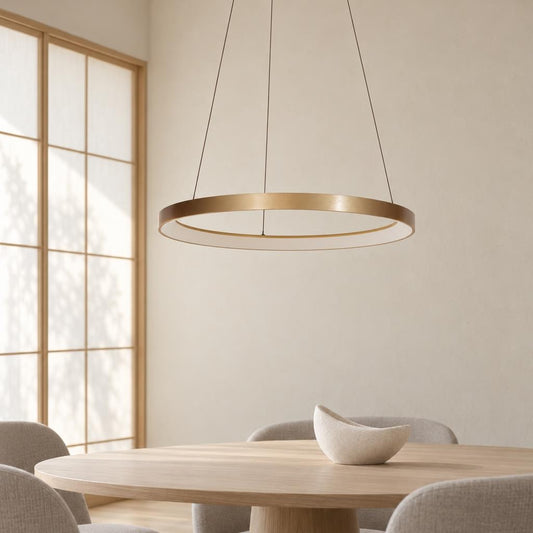 Candeeiro suspenso redondo dourado 57 cm LED Steinhauer Ringlede – fotografia de ambiente