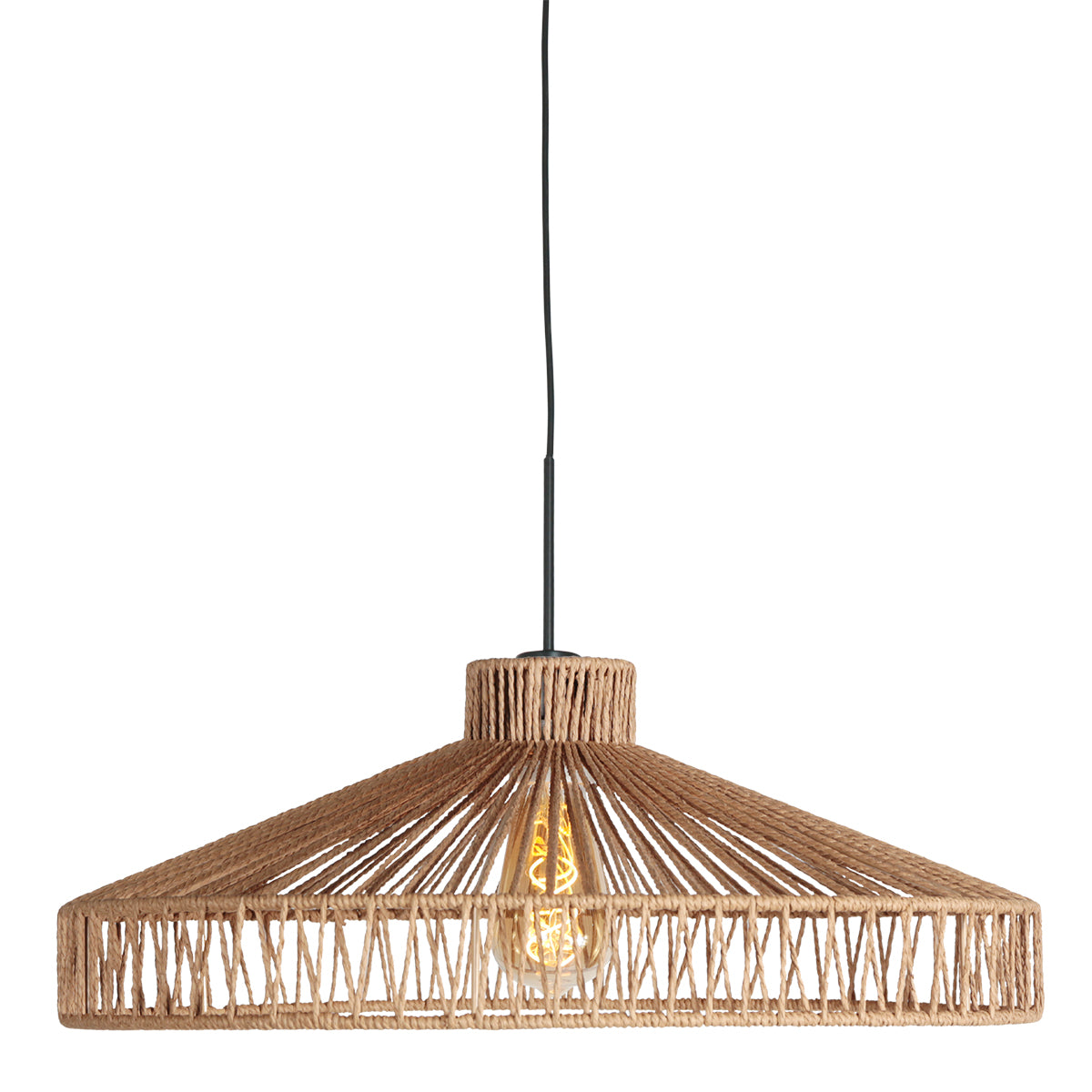Черна висяща лампа с широк абажур от въже Steinhauer Sparkled Light