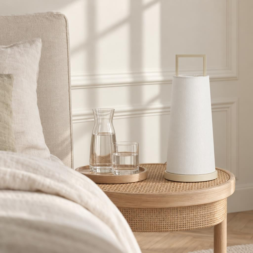 Light & Living Fyon bordlampe i naturfarvet tekstil – stemningsbillede
