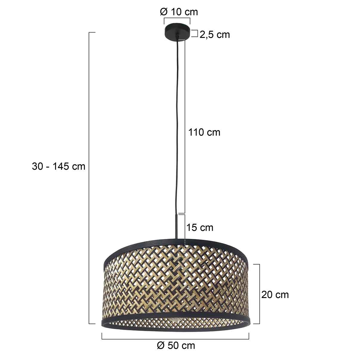 Черна висяща лампа Steinhauer Sparkled Light – чертеж с размери