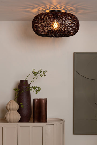 Varm bordeauxrød rattan loftlampe GOOD&MOJO Arizona – billede 1