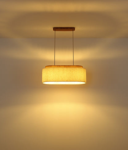 Lampada a sospensione a tre luci in lino marrone d'atmosfera – immagine 4