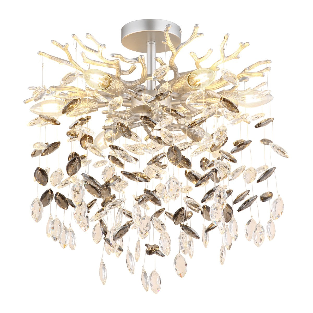 Moderna lâmpada de teto de cristal prateado com 6 luzes