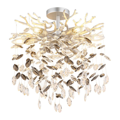 Moderna lâmpada de teto de cristal prateado com 6 luzes