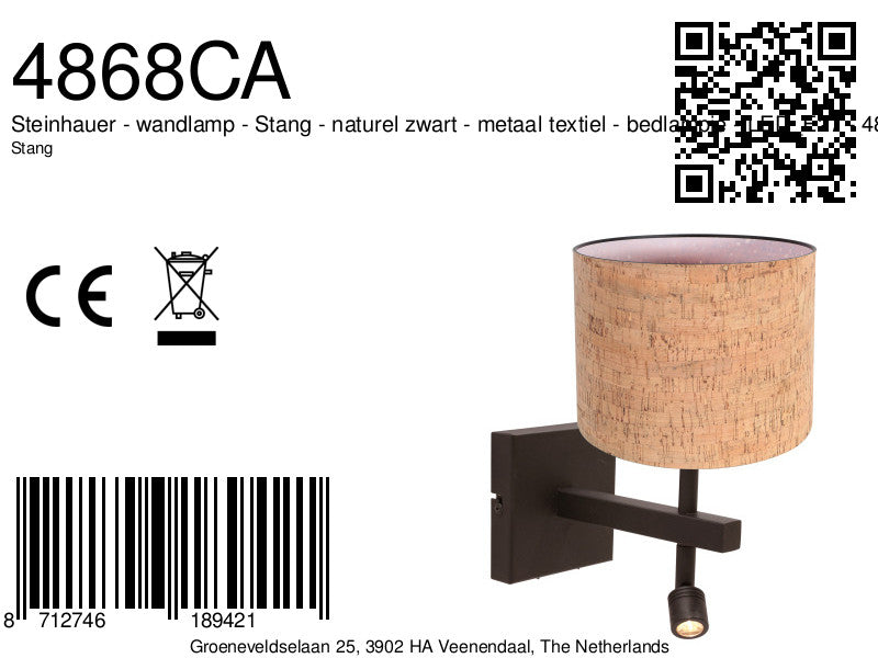 cacao-wandlamp-met-beige-kurkstructuur-en-apart-leeslampje-steinhauer-stang-variant-image8a