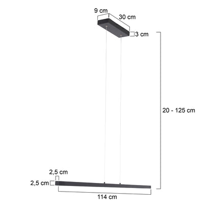 Moderne zwarte metalen hanglamp Mexlite Danske – maattekening