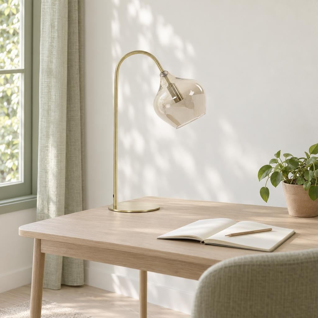 Бронзова стъклена настолна лампа Light & Living Rakel – интериорна снимка