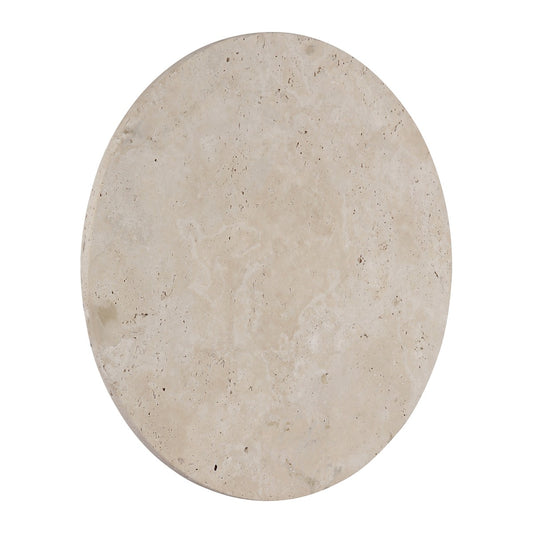 Beige travertijnen wandlamp met ronde schijf en poreuze structuur