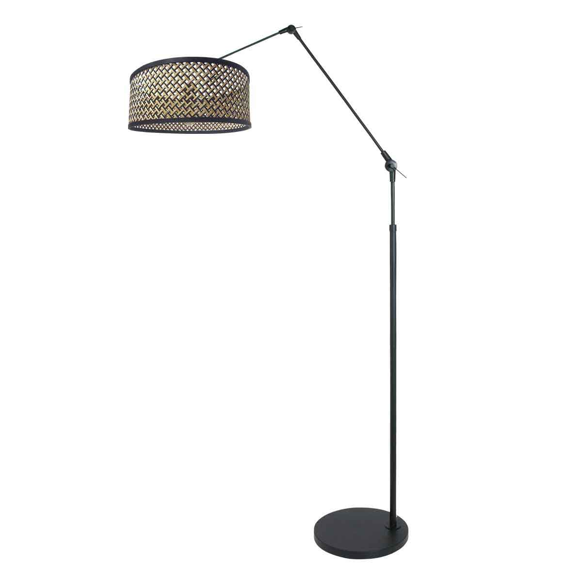 Czarna lampa łukowa z bambusowym kloszem Steinhauer Prestige Chic – zdjęcie 1