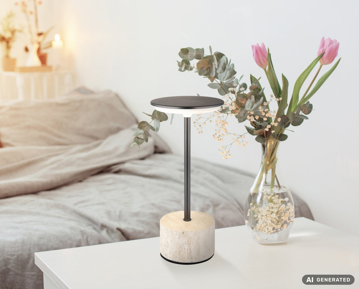 Lampada da tavolo LED in travertino grigio d'atmosfera – immagine 8