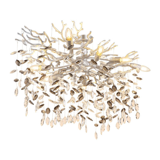 Zilveren metalen plafondlamp met kristallen hangers 7 lichts
