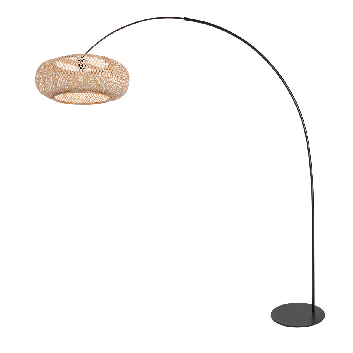 Черна дъгова подова лампа с естествен абажур Anne Lighting Curve – изображение 1