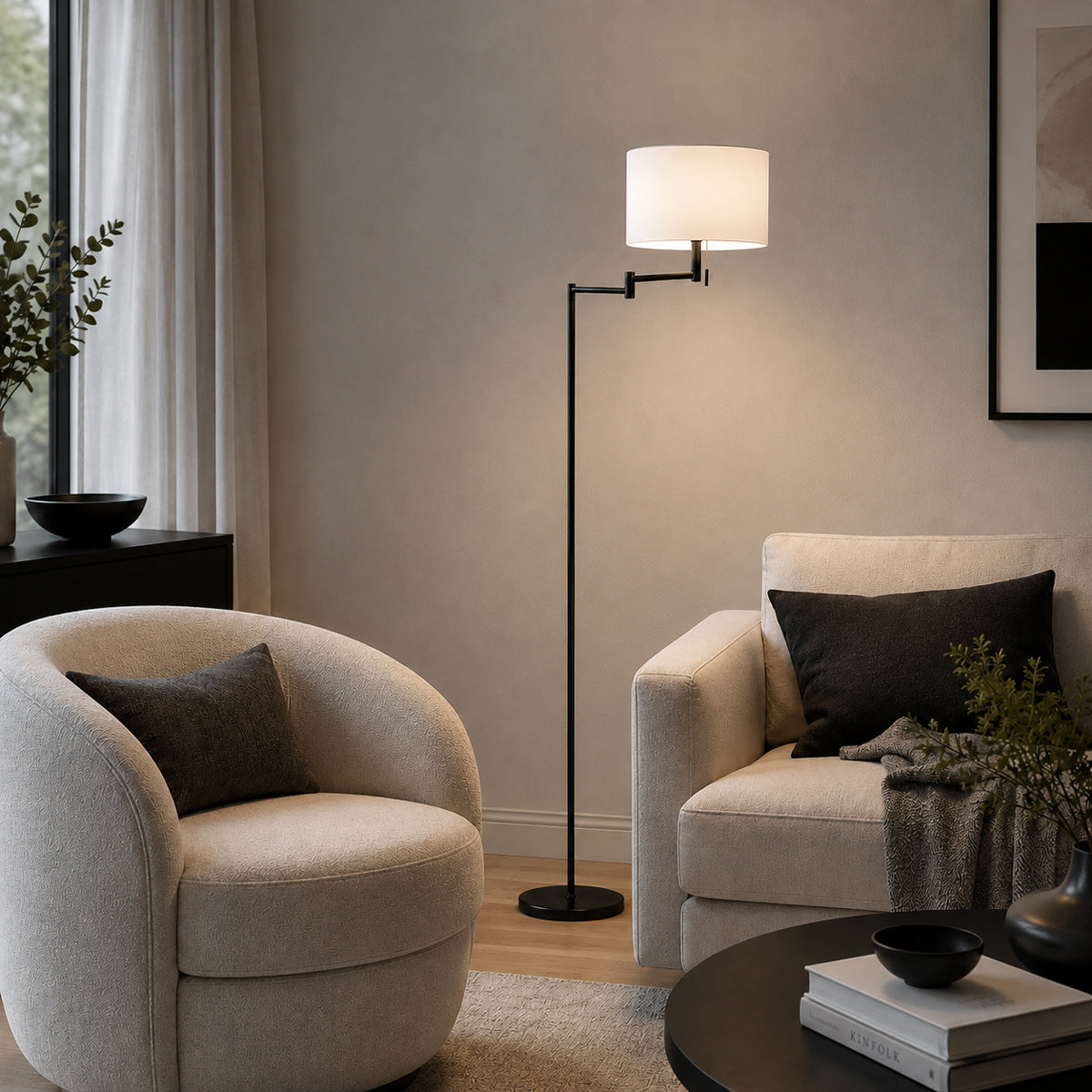 Sort gulvlampe med hvid skærm – Mexlite Bella – billede 2