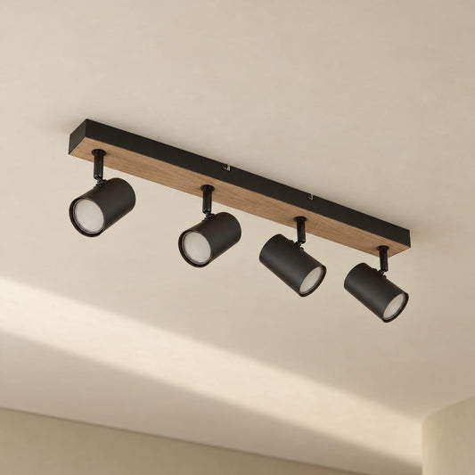 Globo Robby 4-spots loftspot, sort/natur – stemningsbillede