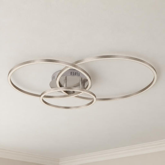 Obolg MUNNI loftlampe i nikkel med LED-ringe – stemningsbillede